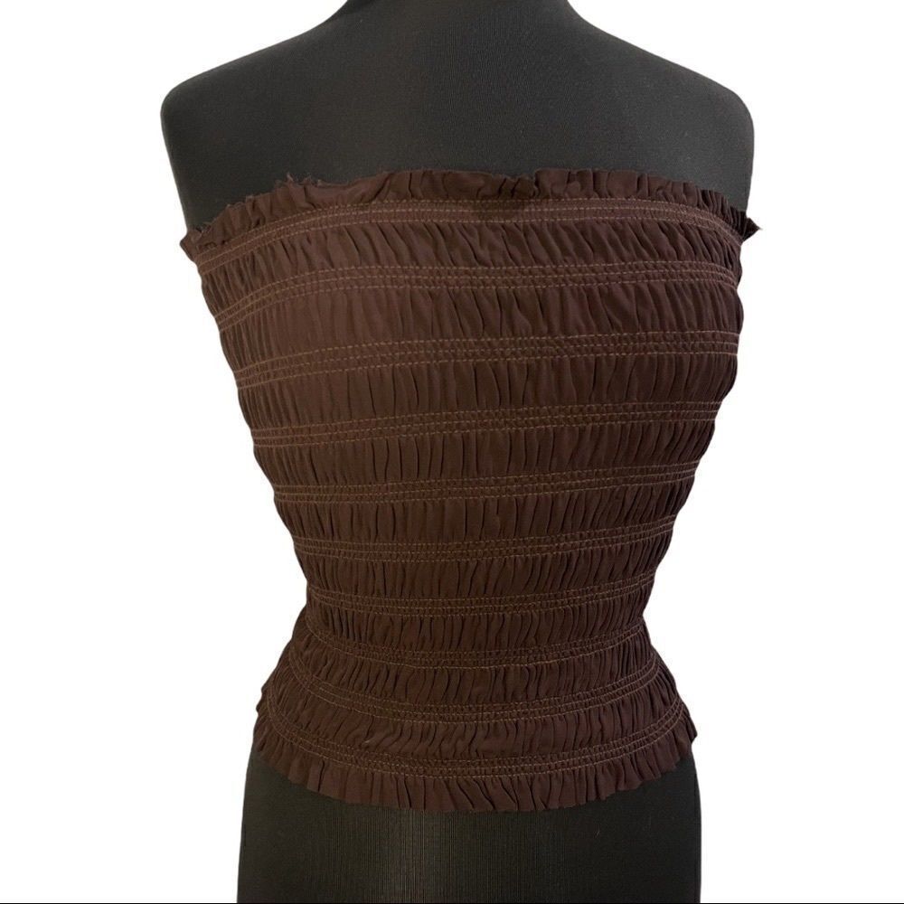Diane Von Furstenberg Thais Brown Smocked Tube Top Sz 8 F/W 2018 - Picture 3 of 12